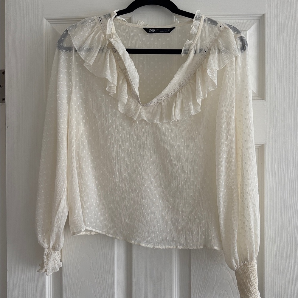 Zara Ivory Textured Blouse